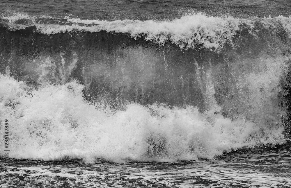 Plakat stormy weather at the black beach with high waves