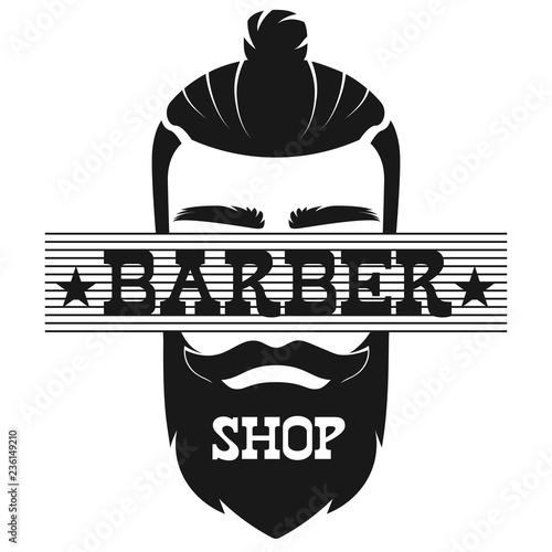 Barber Shop bearded man face retro vintage label logo vector illustration.