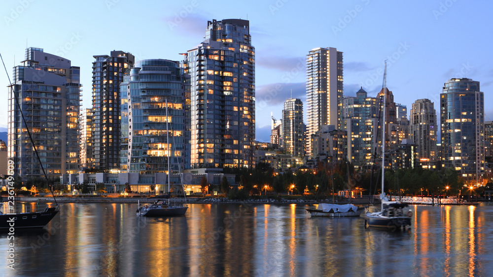 Twilight view of the Vancouver cityscape