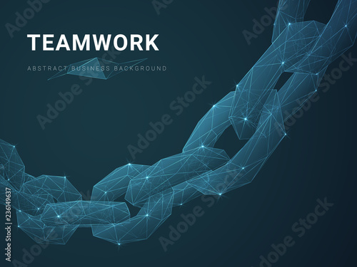 Abstract modern business background vector depicting teamwork with stars and lines in shape of a chain on blue background.