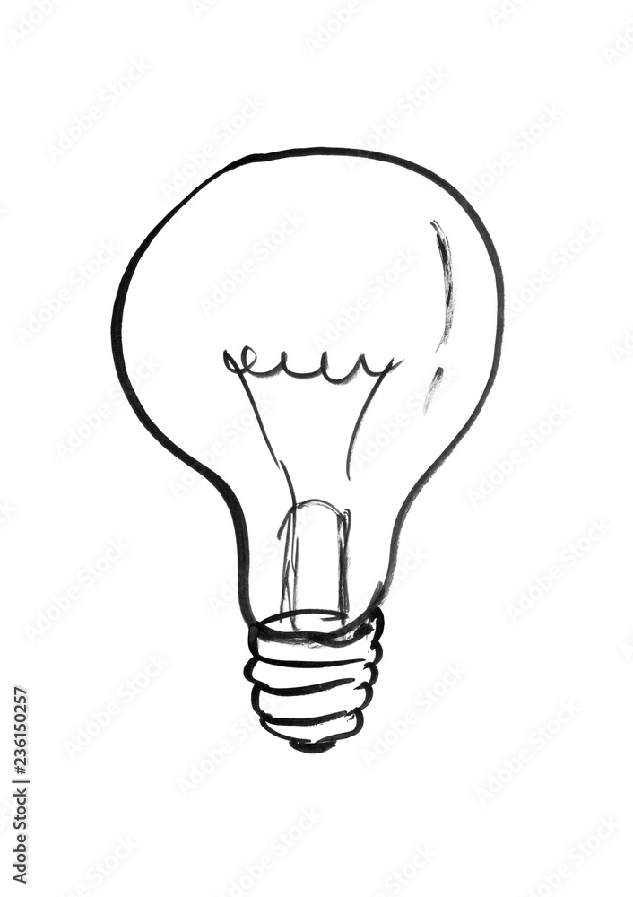 Black brush and ink artistic rough hand drawing illustration of light bulb. Black brush and ink artistic rough hand drawing illustration of light bulb.