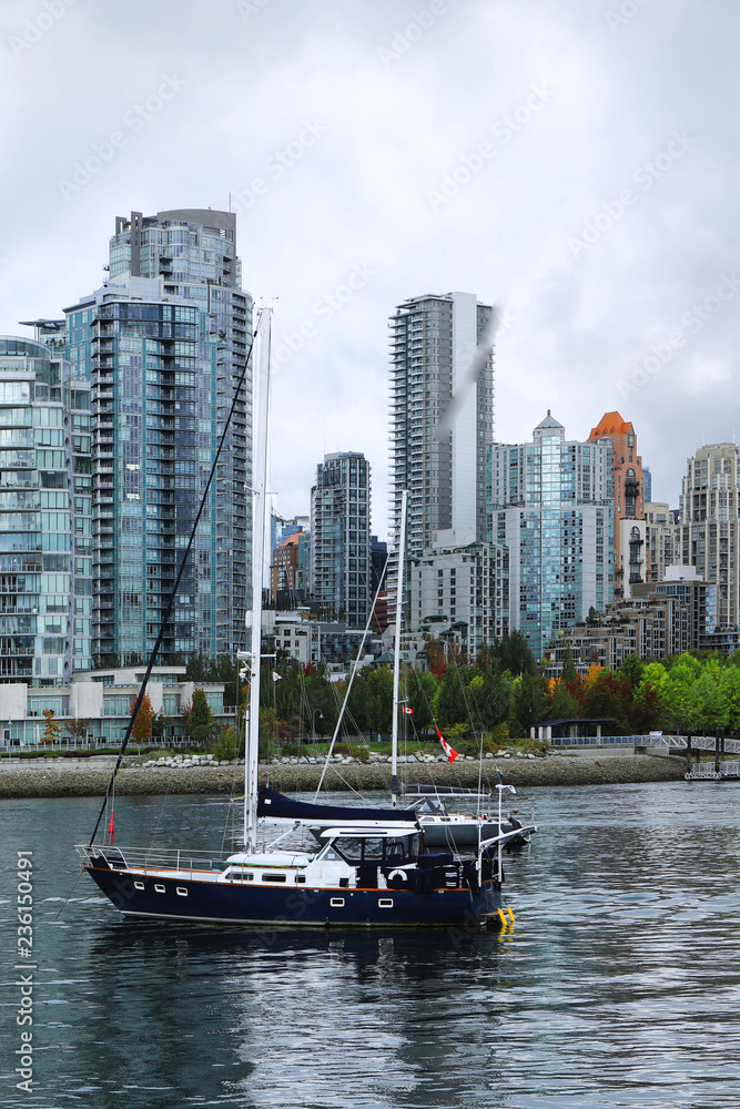 Vertical view of Vancouver with boats