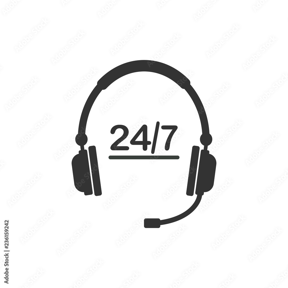 24 hour call center icon. Vector illustration, flat design. 24 hour call center icon. Vector illustration, flat design.