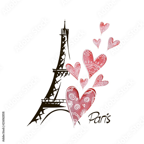 Romantic background heart and Eiffel Tower
