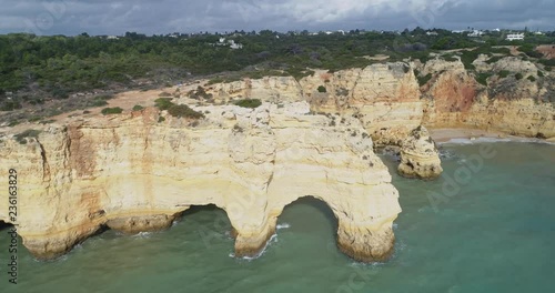 Beautiful rock formations in Algarve Portugal at Marinha beach near Benagil