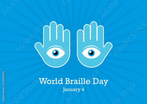 World Braille Day vector. Eyes in the hands vector illustration. Human hands with eyes on the palms. Important day