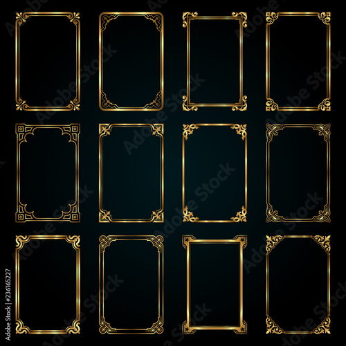 Decorative retro calligraphic frames in gold