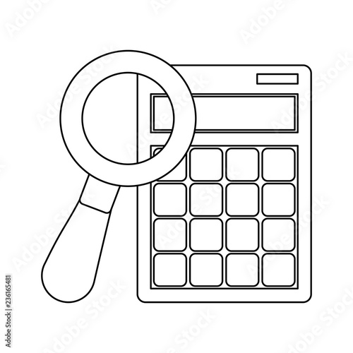 Magnifying glass and calculator black and white