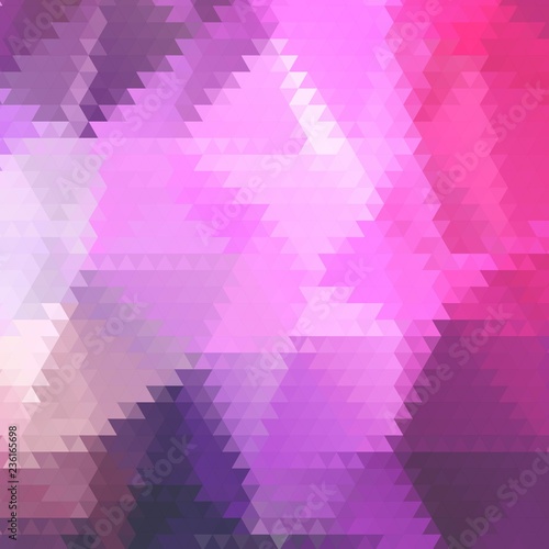 Abstract low polygon shaped background. Triangular design with geometric mosaic for business. Colorful wallpaper with purple gradient triangles.