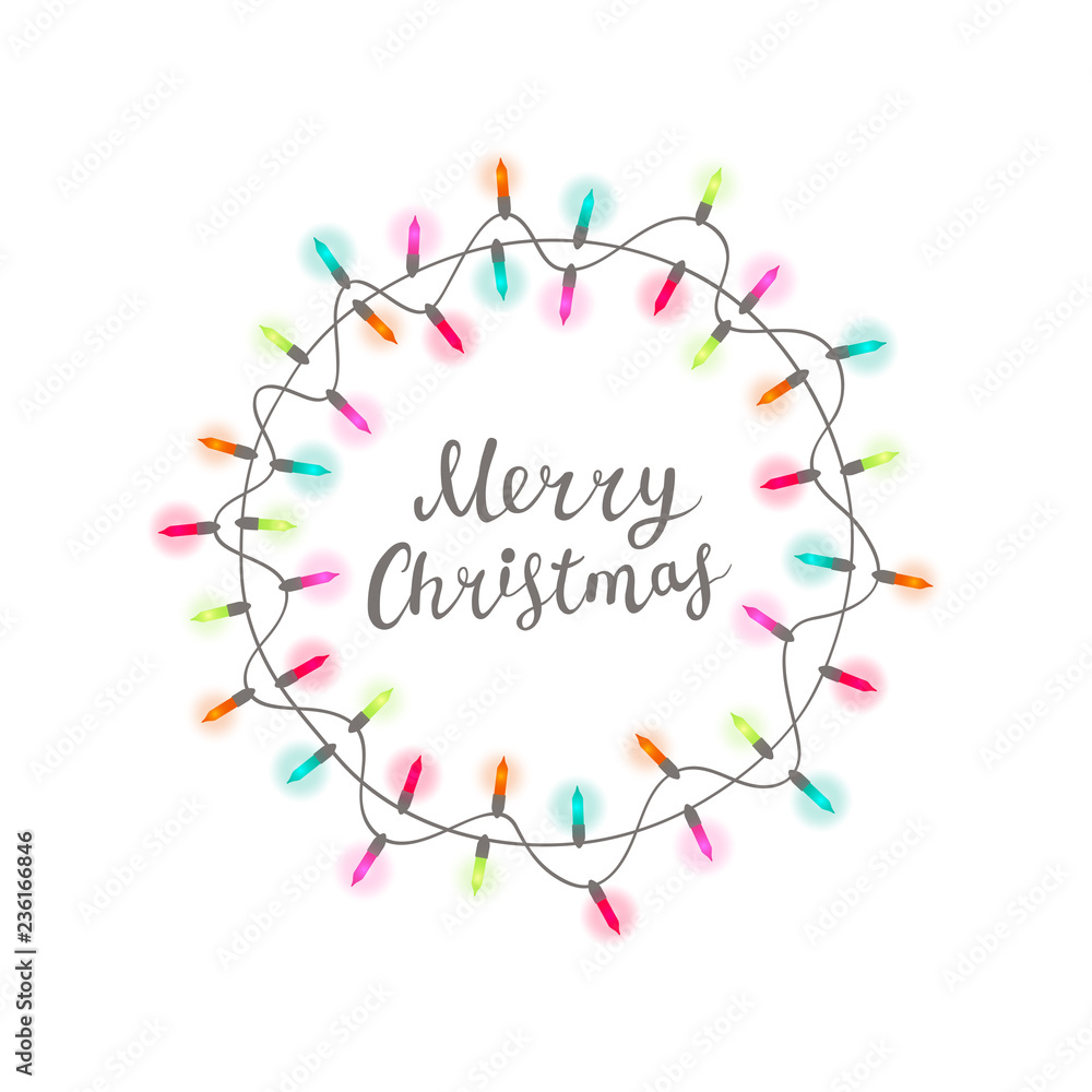 Christmas postcard with garland and hand written text, Christmas frame Christmas postcard with garland and hand written text, Christmas frame