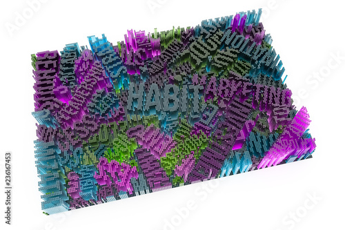 Keyword of Habit. Shape composition, geometric structure, block for design texture, background. Colorful 3D rendering.