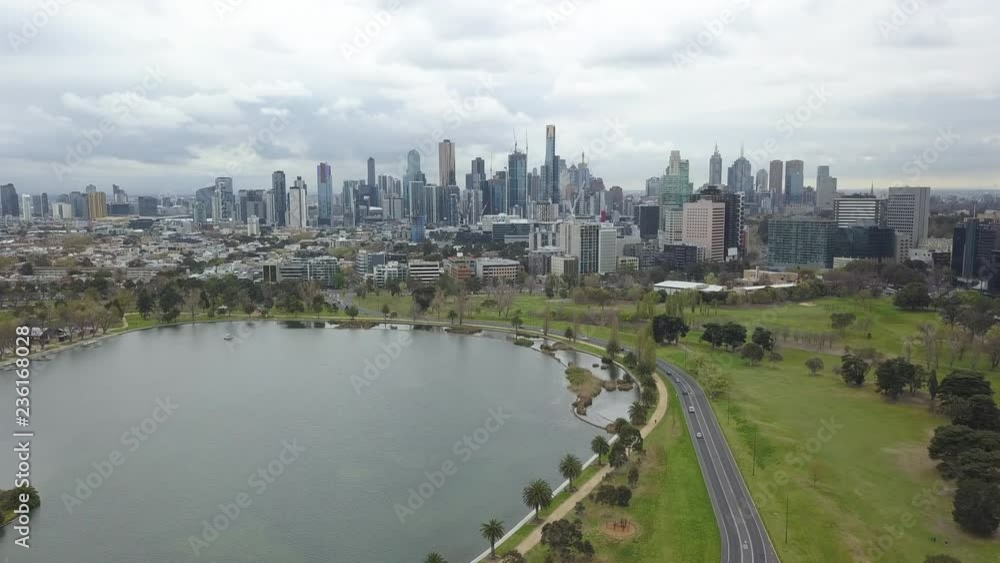 Aerial skyline view of Melbourne in a cloudy day. Aerial skyline view of Melbourne in a cloudy day.