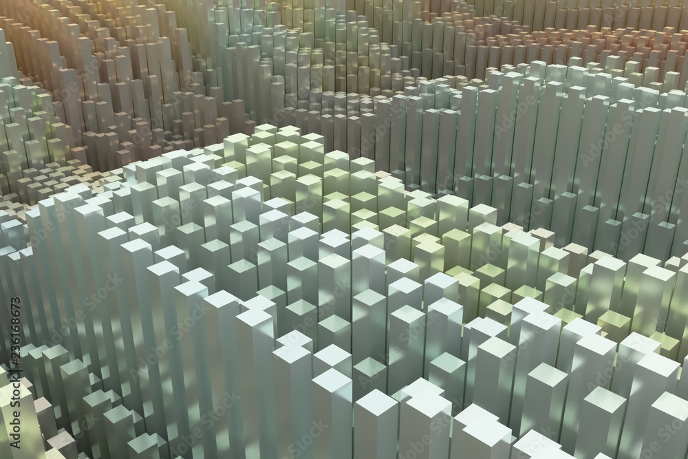 Obraz premium Colorful 3D rendering. Geometric structure block. For graphic design or background, shape composition.