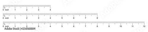 Ruler 4, 8, 12 inch. Set of ruler 4, 8, 12 inch. Measuring tool. Ruler inch scale grid. Size indicator units. Metric size indicators. Vector