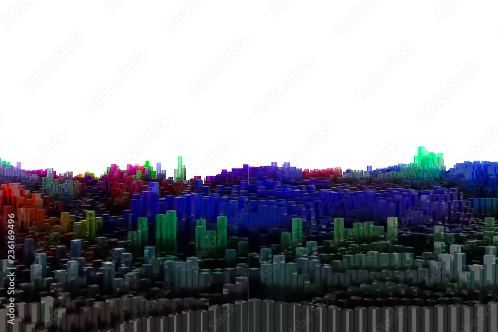 Obraz premium Colorful 3D rendering. Geometric structure block. For graphic design or background, shape composition.