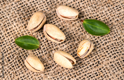 pistachios with burlap leaves