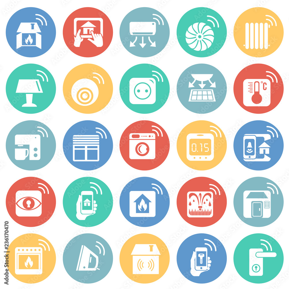 Smart home icons set on color buttons background for graphic and web design, Modern simple vector sign. Internet concept. Trendy symbol for website design web button or mobile app. Smart home icons set on color buttons background for graphic and web design, Modern simple vector sign. Internet concept. Trendy symbol for website design web button or mobile app.