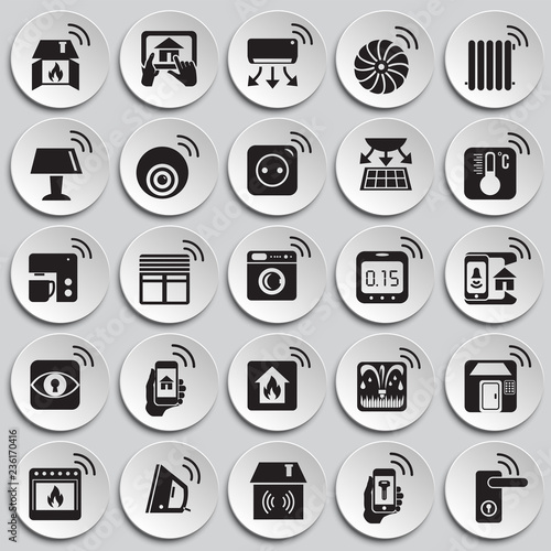 Smart home icons set on plates background for graphic and web design, Modern simple vector sign. Internet concept. Trendy symbol for website design web button or mobile app.