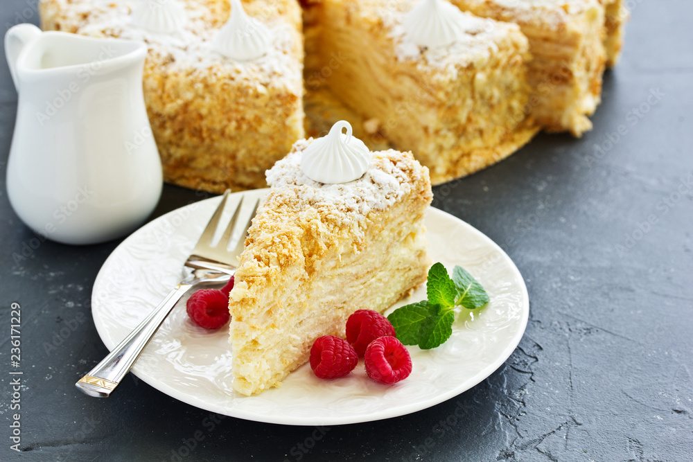 Napoleon cake. selective focus, Napoleon cake. selective focus,