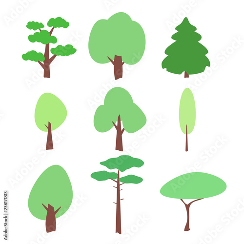 flat tree icons set on a white