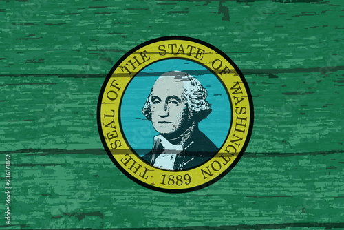 Washington State Flag On Old Timber