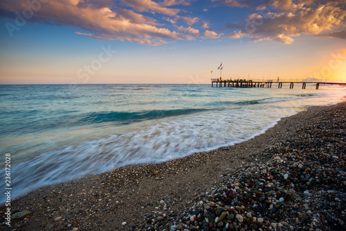 Sunset over beautiful beach in Kemer, Turkey