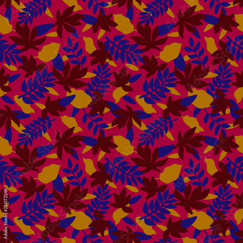 Seamless Floral Pattern. Fashion textile pattern with decorative leaves, flow...