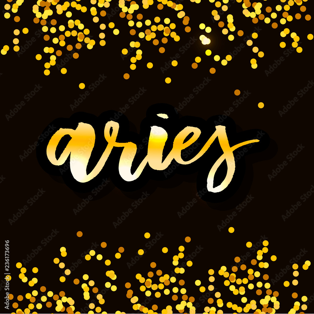 Aries lettering Calligraphy Brush Text horoscope Zodiac sign illustration