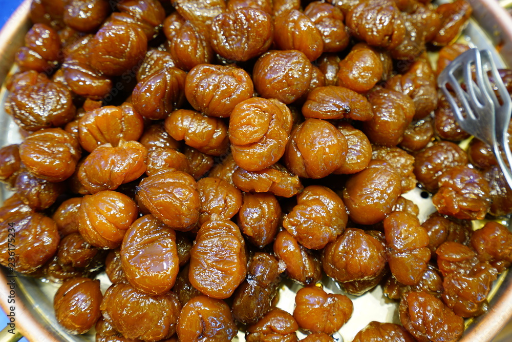 Marrons glaces candied chestnuts in an Italian candy store Marrons glaces candied chestnuts in an Italian candy store