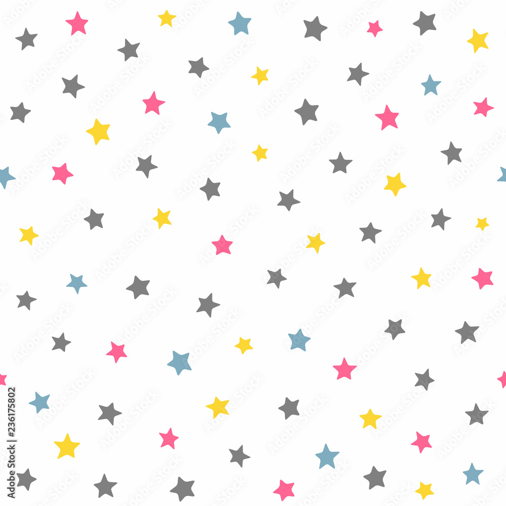 Repeated coloured stars. Cute seamless pattern for kids.