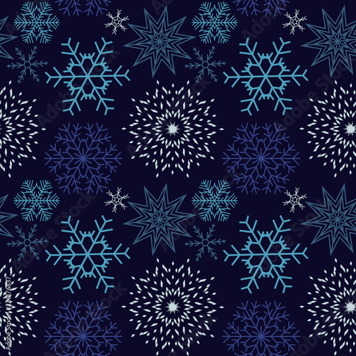 Abstract Christmas and New Year Seamless snowflakes background. Vector illustration