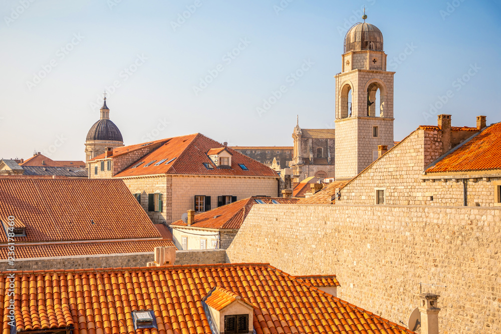 Obraz premium View of Dubrovnik red roofs in Croatia at sunset light