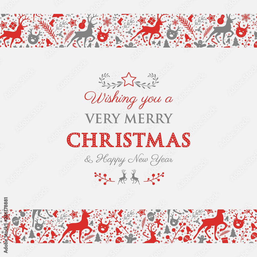Christmas greeting with ornaments. Vector.