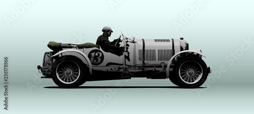 Vector car. Retro sport car with driver.