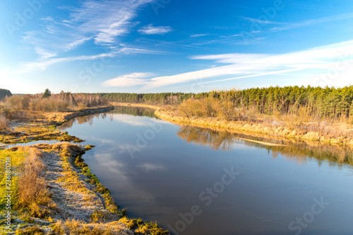 Narew river in Poland in autumn time.