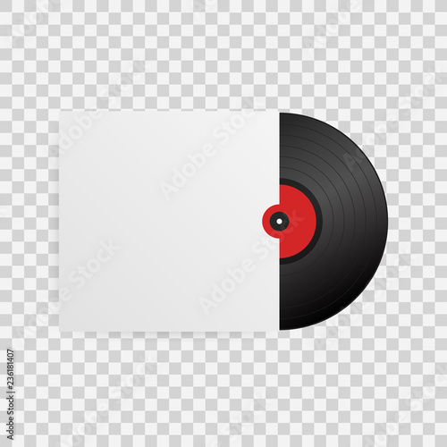 Realistic Vinyl Record with Cover Mockup. Disco party. Retro design. Vector illustration.