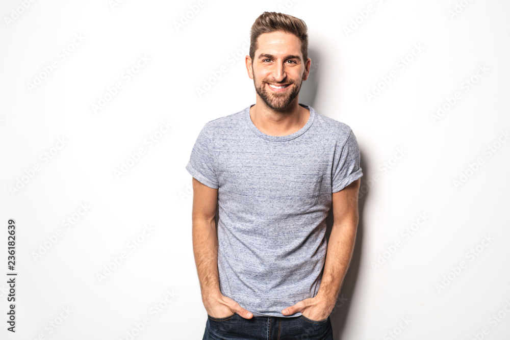 Fototapeta premium A guy in studio white background, great looking