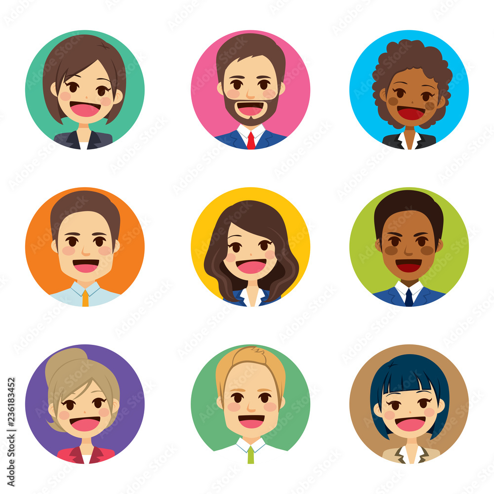 Business people avatar of diverse female and male office workers Business people avatar of diverse female and male office workers