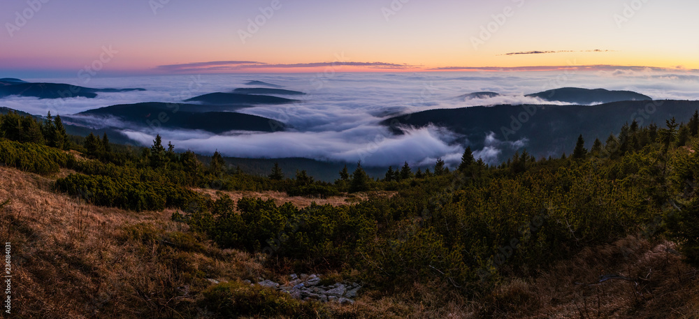 Amazing mountain view. Low clouds and fog in valleys below. Fresh air, pure nature, perfect place to relax and unwind. Healthy lifestyle. Amazing adventure. Explore, discover, enjoy. Life in nature. Amazing mountain view. Low clouds and fog in valleys below. Fresh air, pure nature, perfect place to relax and unwind. Healthy lifestyle. Amazing adventure. Explore, discover, enjoy. Life in nature.