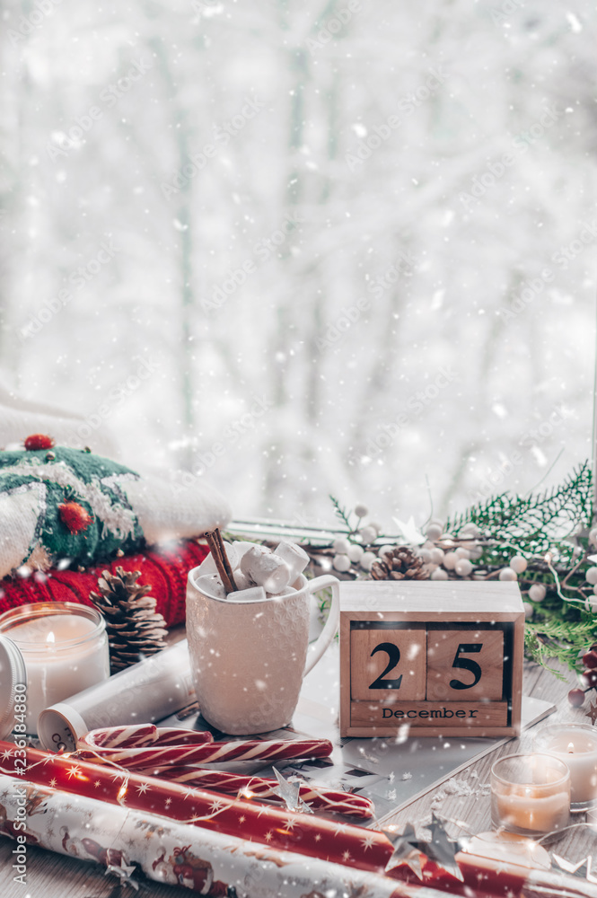 25 December Calendar. Christmas decor 
