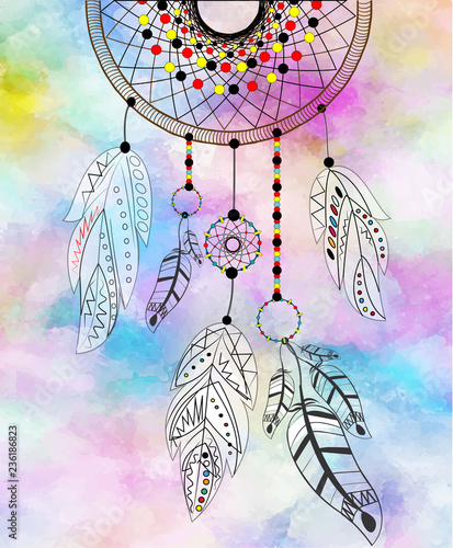 Dreamcatcher on a colorful background. Vector illustration.