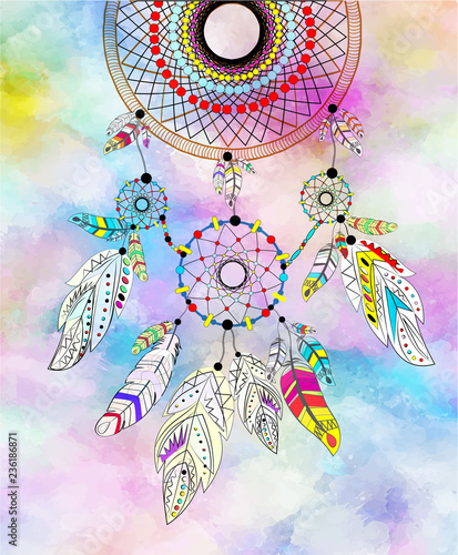 Dreamcatcher on a colorful background. Vector illustration.