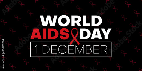 World aids day, 1 December. Black banner with awareness red ribbon.