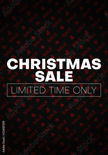 Christmas sale promo poster with holiday pattern.