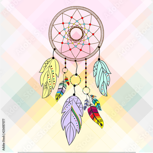 Dreamcatcher on a colorful background. Vector illustration.