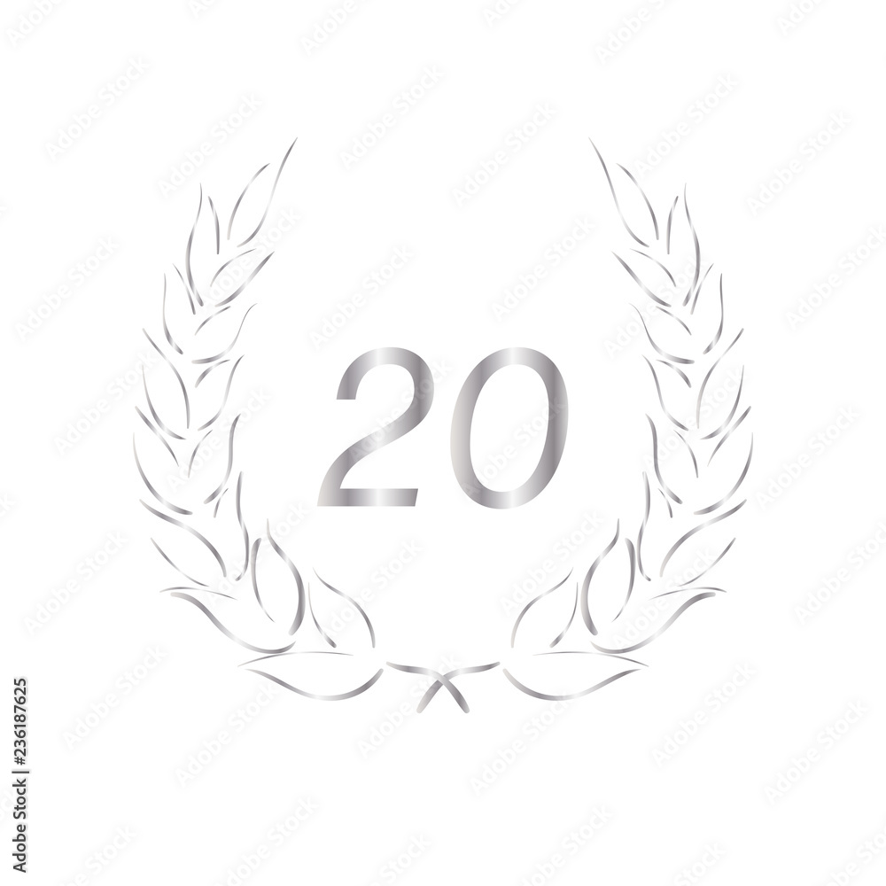 Obraz premium Lorbeerkranz - Jubiläum - 20 - Piktogramm - Symbol - silber