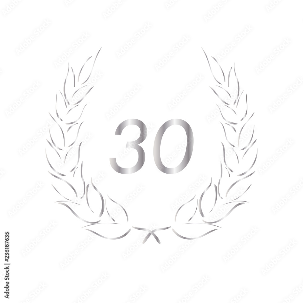 Lorbeerkranz - Jubiläum - 30 - Piktogramm - Symbol - silber Lorbeerkranz - Jubiläum - 30 - Piktogramm - Symbol - silber