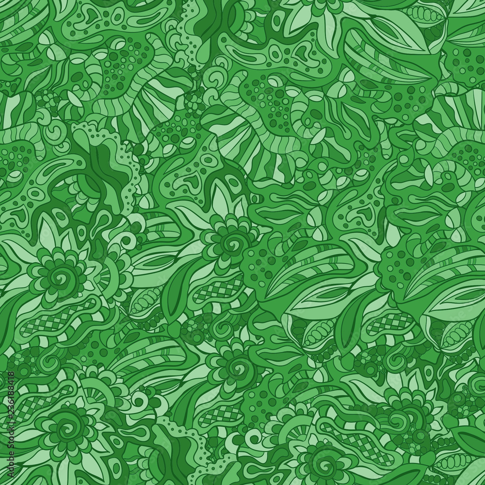 Fototapeta premium Indian style emerald green color doodle seamless pattern. Use for web design,templates,invitation cards,posters,flyers,festivals,advertisement.