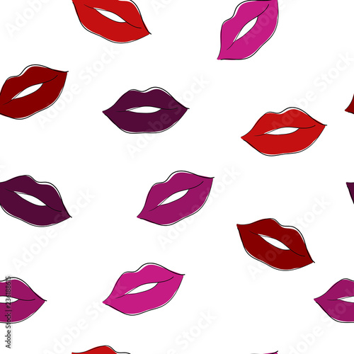 Juicy lips countour seamless pattern