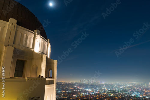 a long exposure shot from the deck of the Griffith Observatory in Los Angeles, California at night